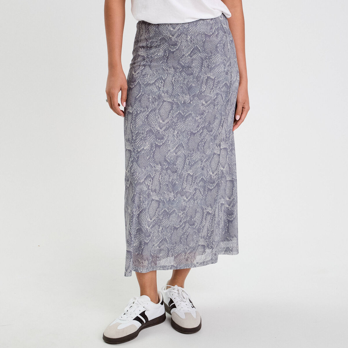 Jupe longue &eacute;vas&eacute;e bleu gris femme