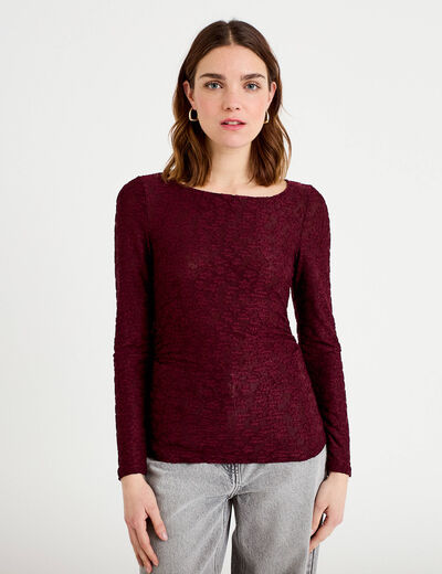 T-shirt motif en relief violet fonc&eacute; femme