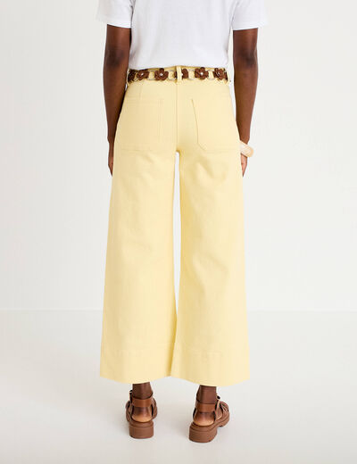 Jean wide leg cropped ceinture amovible jaune clair femme