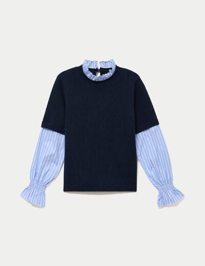 Pull col rond manches longues bleu marine femme