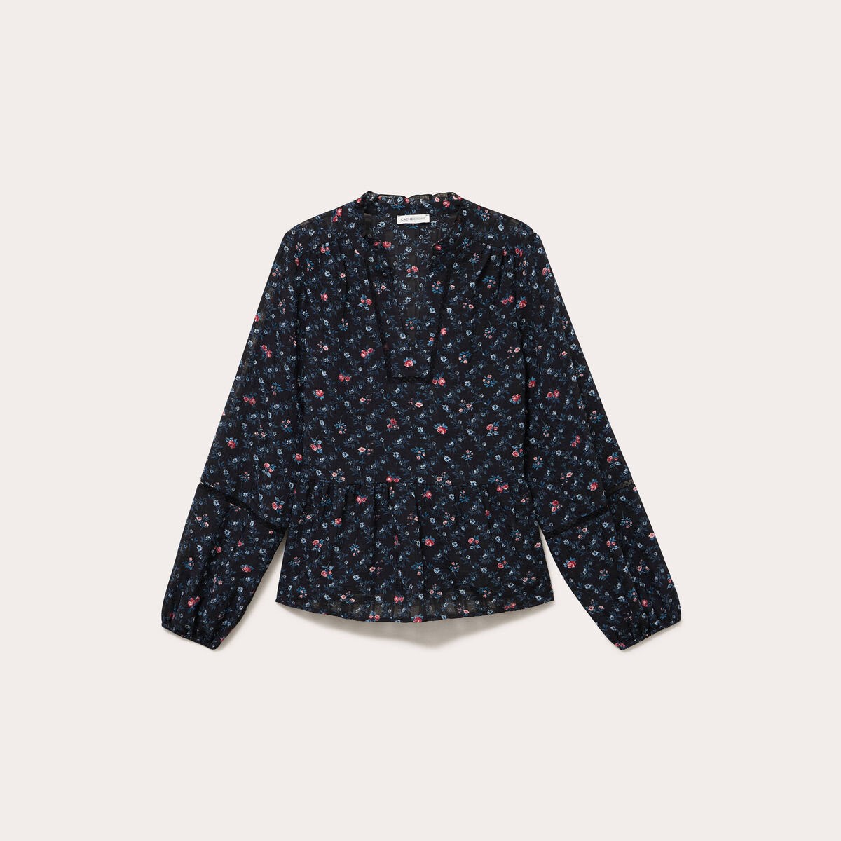 Chemise col v manches longues noir femme