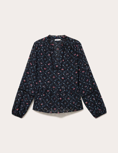 Chemise col v manches longues noir femme