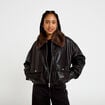 Veste droite similicuir col tailleur noir femme