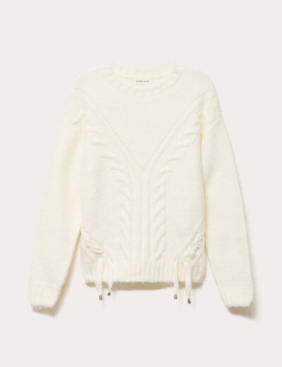 Pull &agrave; torsades ecru femme