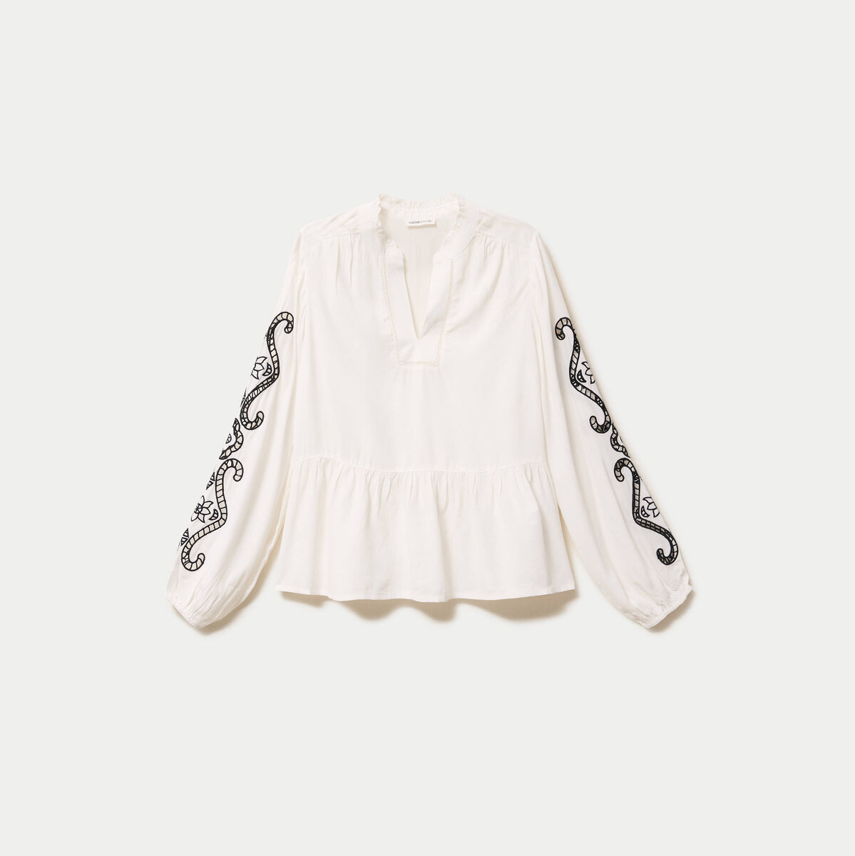 Blouse col v manches longues ecru femme