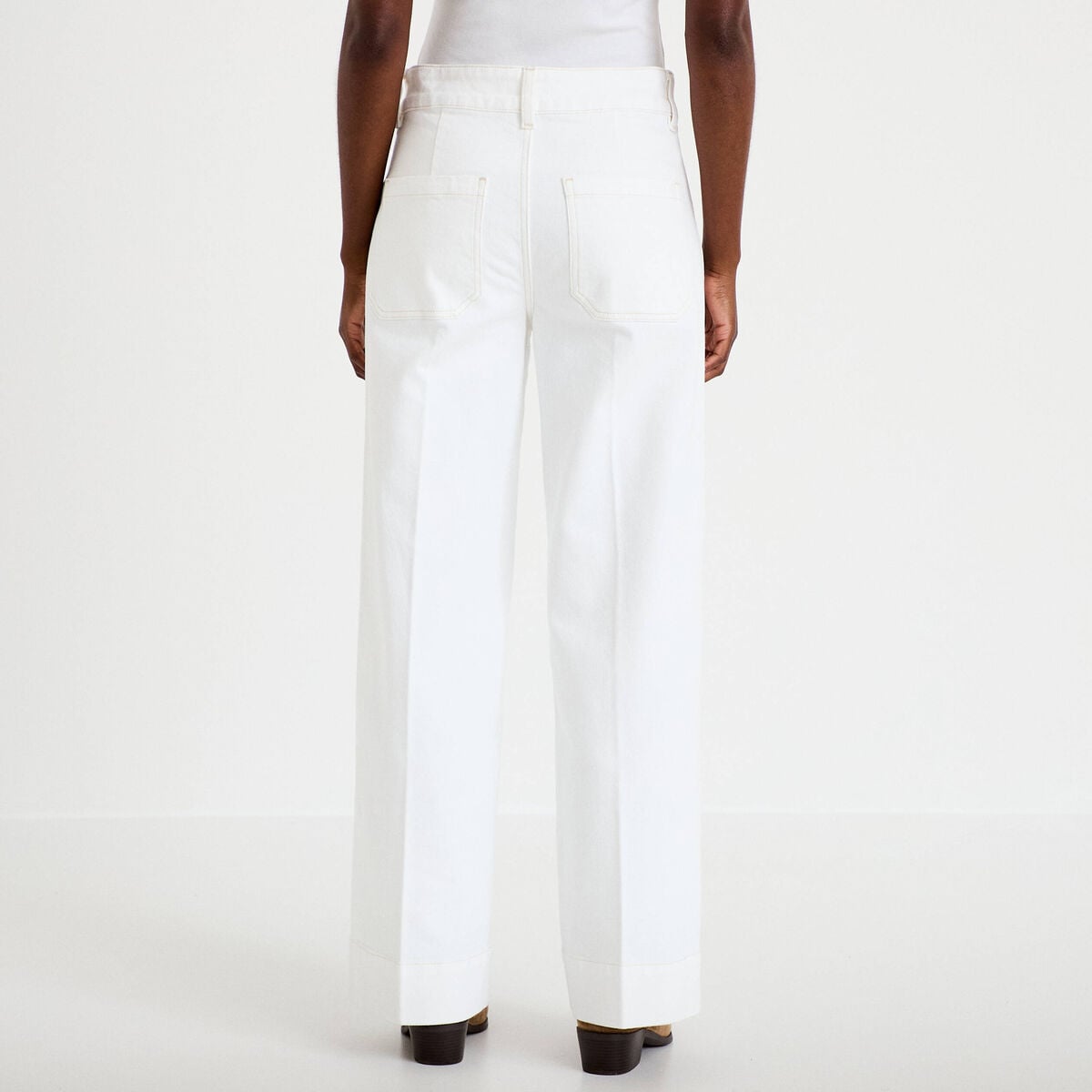 Jean wide leg taille haute denim blanc femme