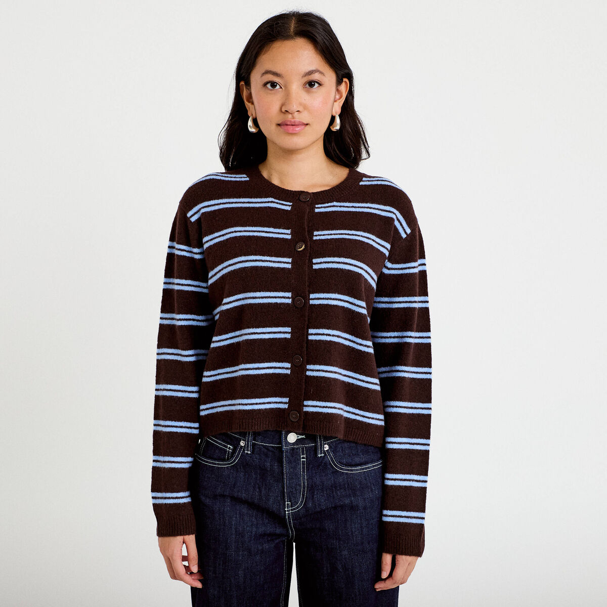 Gilet manches longues marron fonc&eacute; femme