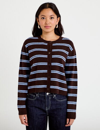 Gilet manches longues marron fonc&eacute; femme
