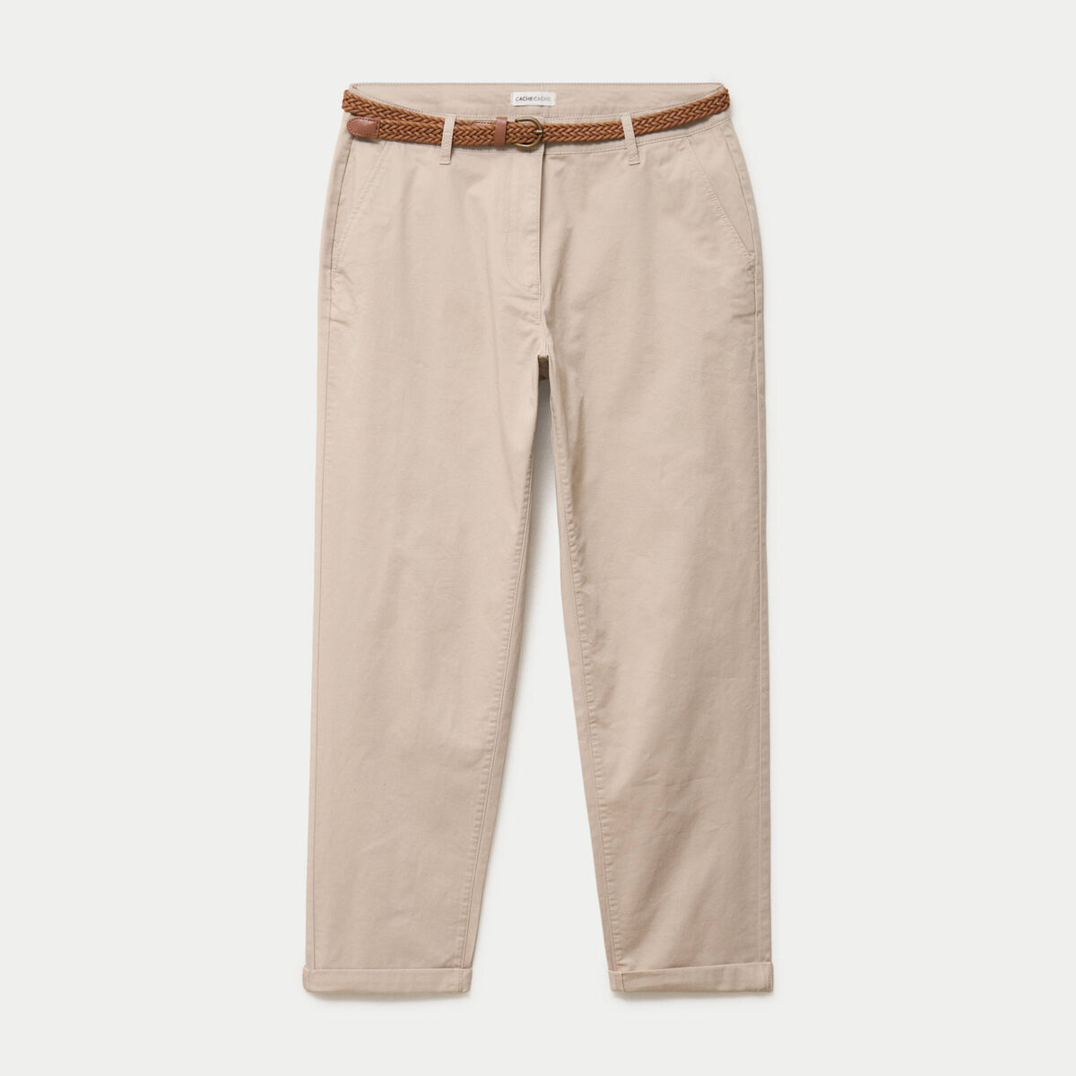 Pantalon chino 7/8&egrave;me beige femme