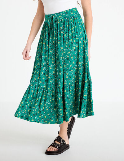 Jupe longue &eacute;vas&eacute;e vert femme
