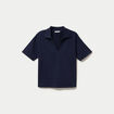 Sweat col chemise manches courtes bleu marine femme