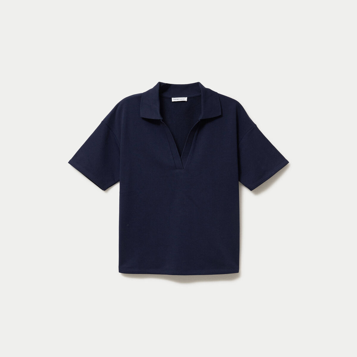 Sweat col chemise manches courtes bleu marine femme