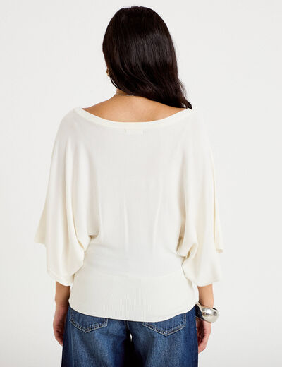 Pull ample manches courtes col rond ecru femme