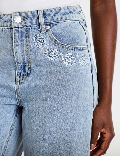 Jean wide leg cropped taille standard denim bleach femme