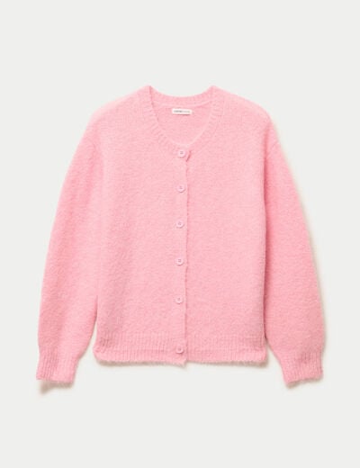 Gilet ample col rond manches longues rose femme
