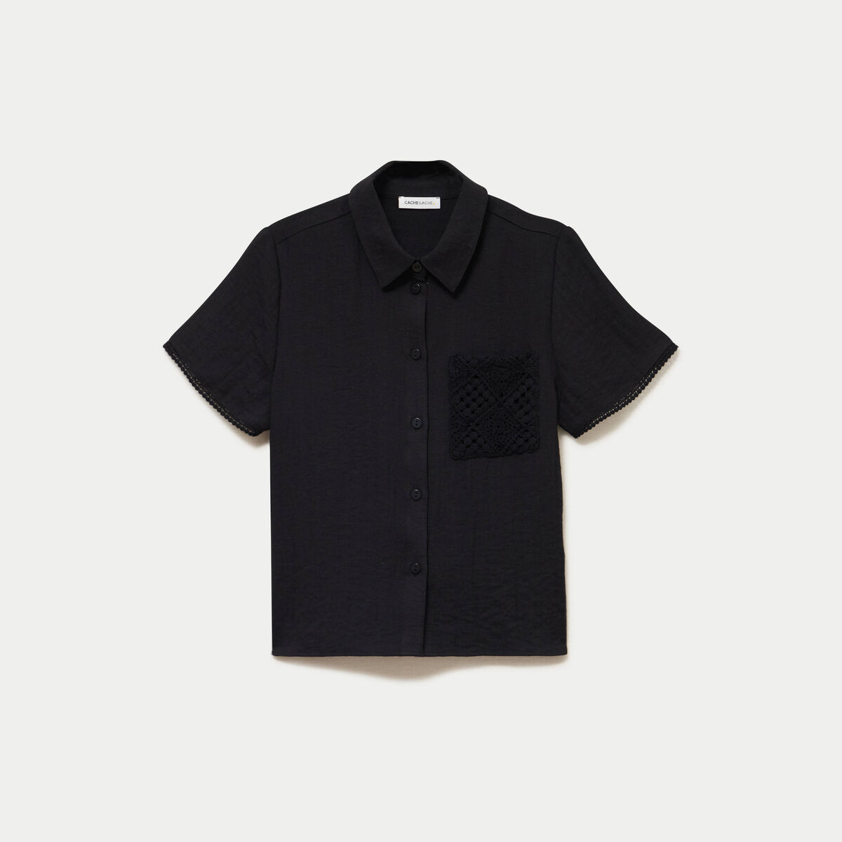 Chemise col classique manches courtes noir femme
