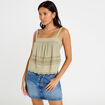 Top &agrave; bretelles broderie vert kaki femme