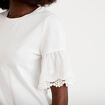 T-shirt broderie manches courtes ecru femme