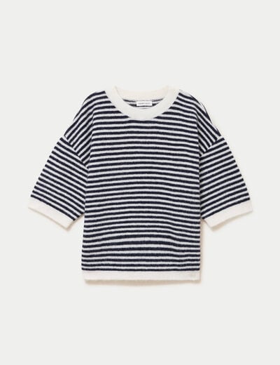 Pull ample duveteux manches courtes ecru femme