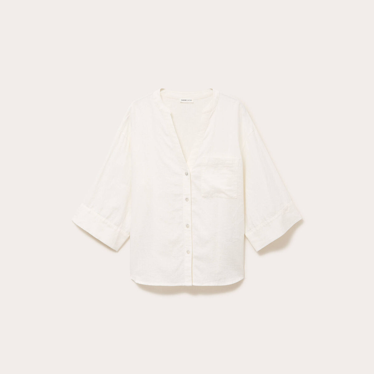 Blouse col V manches 3/4 ecru femme