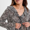 Blouse courte droite col v dentelle blanc femme