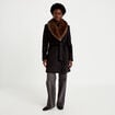 Manteau cintr&eacute; col ch&acirc;le manches longues noir femme