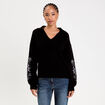 Pull brod&eacute; manches longues noir femme