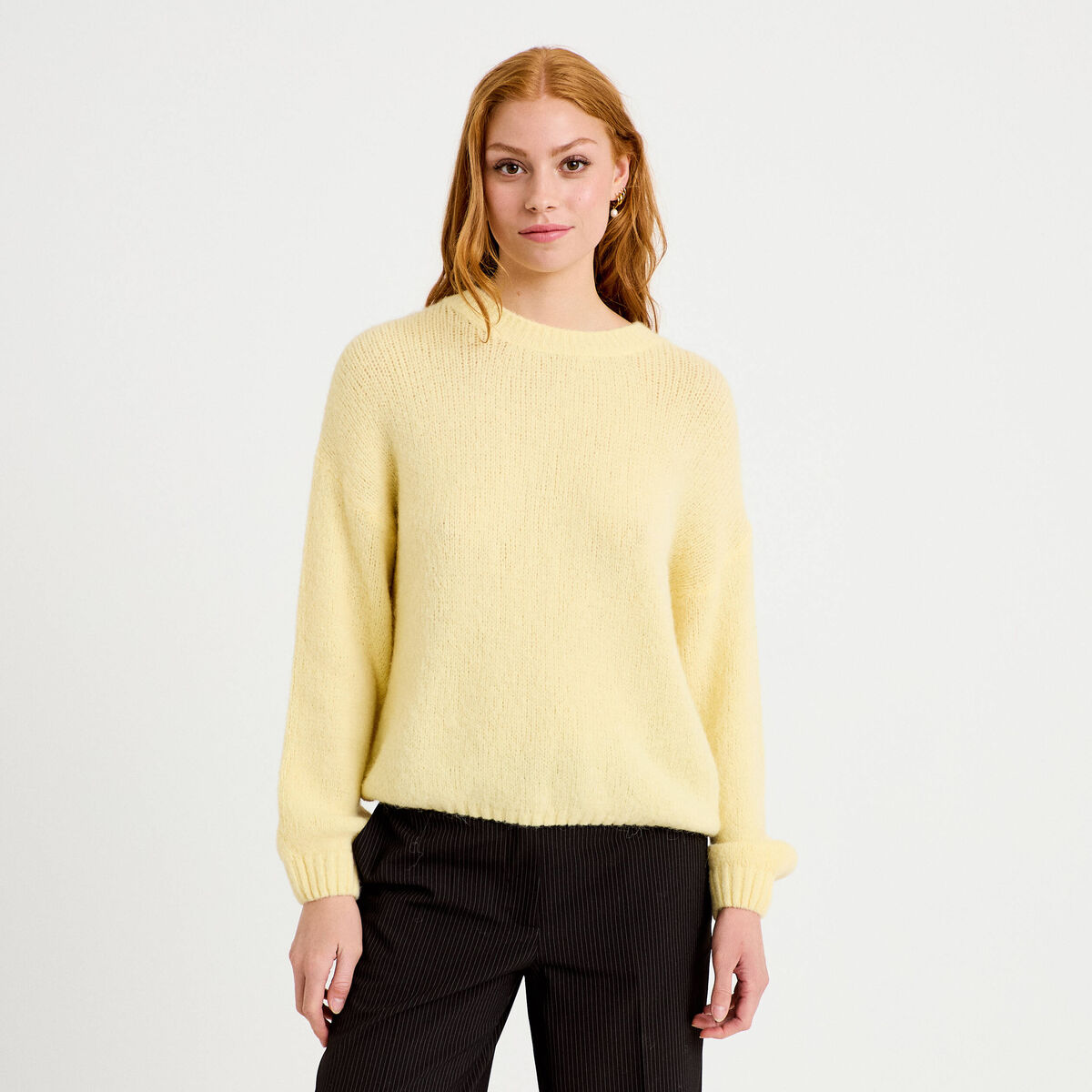 Pull manches longues jaune pastel femme
