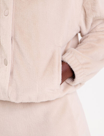 Veste fausse fourrure sable femme