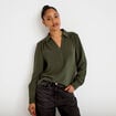 Blouse droite manches longues vert kaki femme