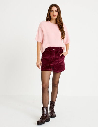 Short large en velours bordeaux femme