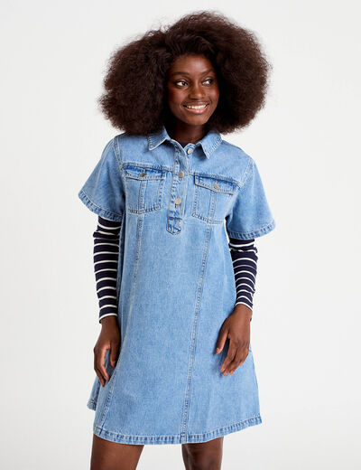Robe droite en jean denim double stone femme