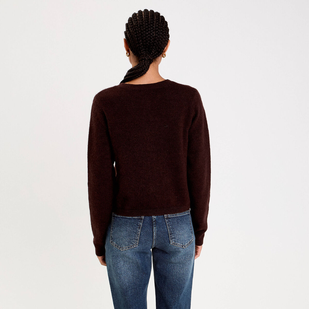 Gilet boutonn&eacute; manches longues marron fonc&eacute; femme