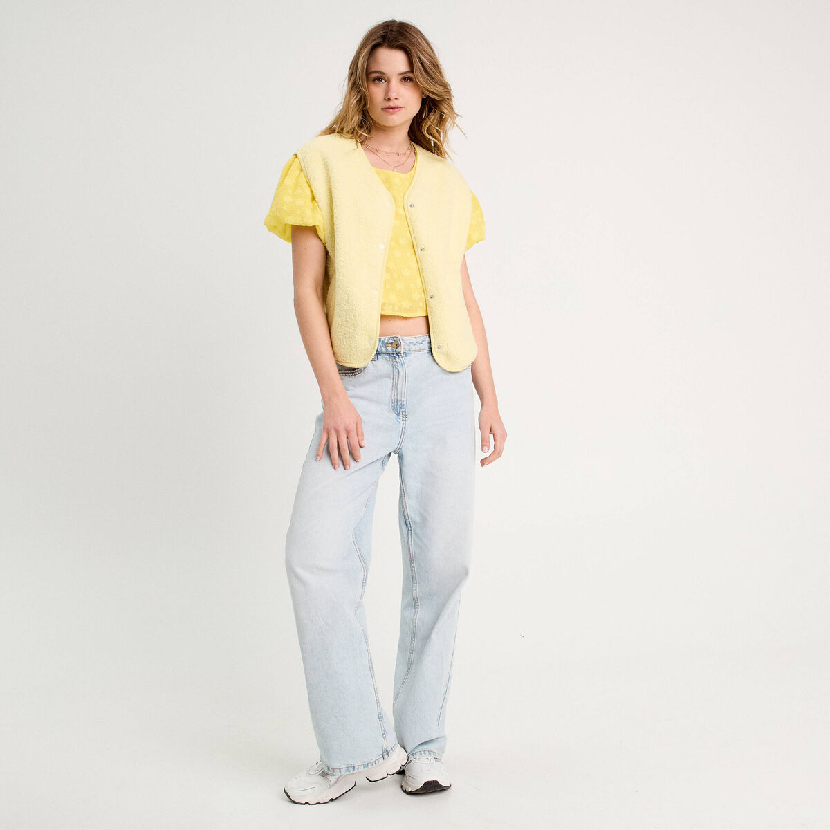 Blouse manches courtes jaune pastel femme