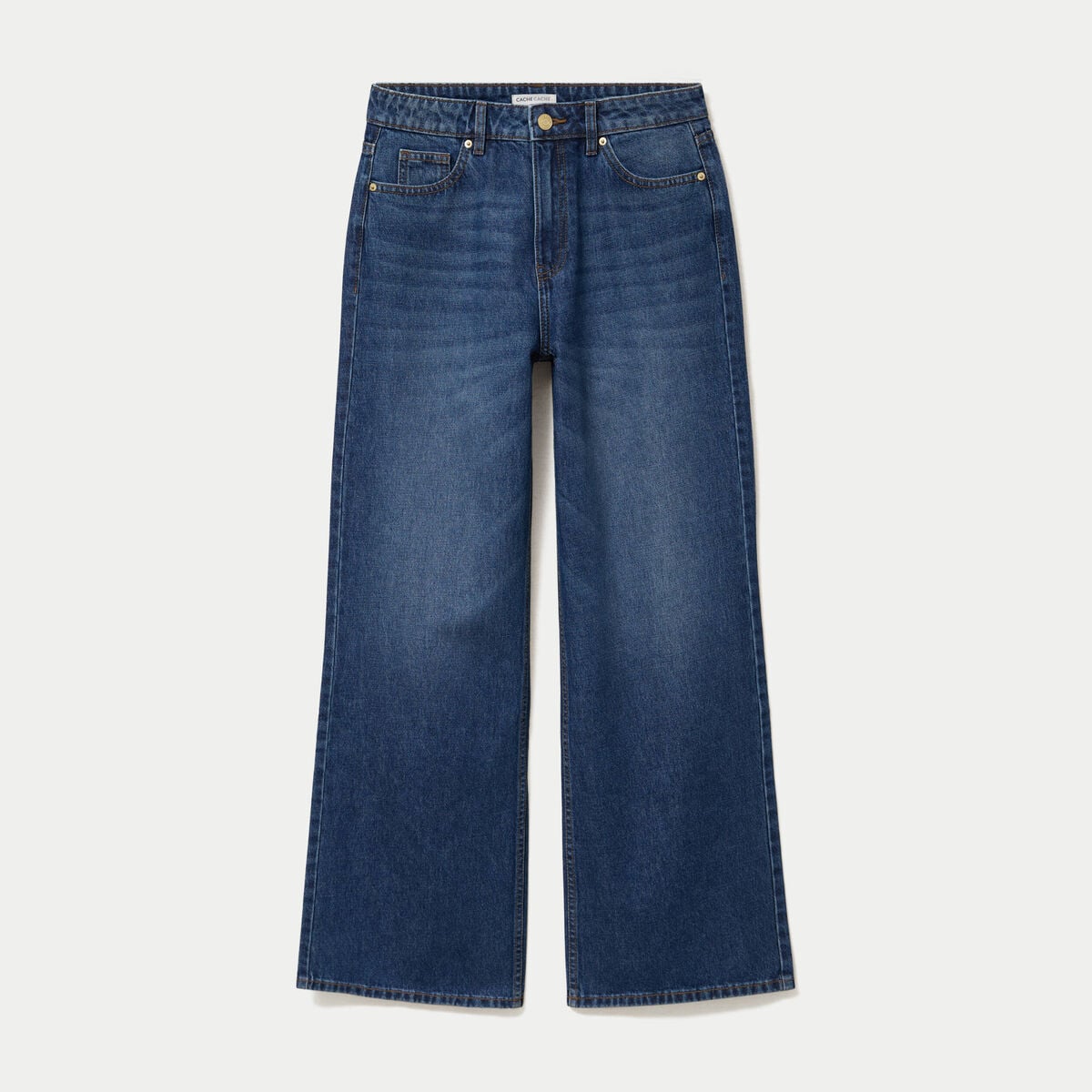 Jean wide leg taille haute Petite bleu fonc&eacute; femme