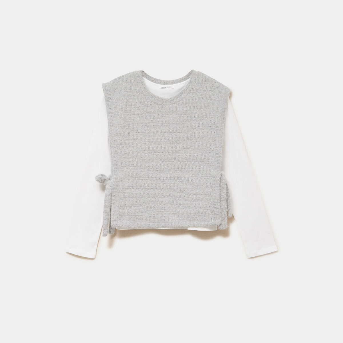 T-shirt pull sans manches 2-en-1 gris clair femme