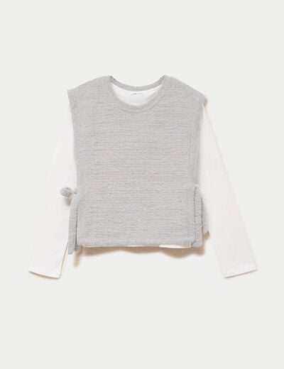 T-shirt pull sans manches 2-en-1 gris clair femme