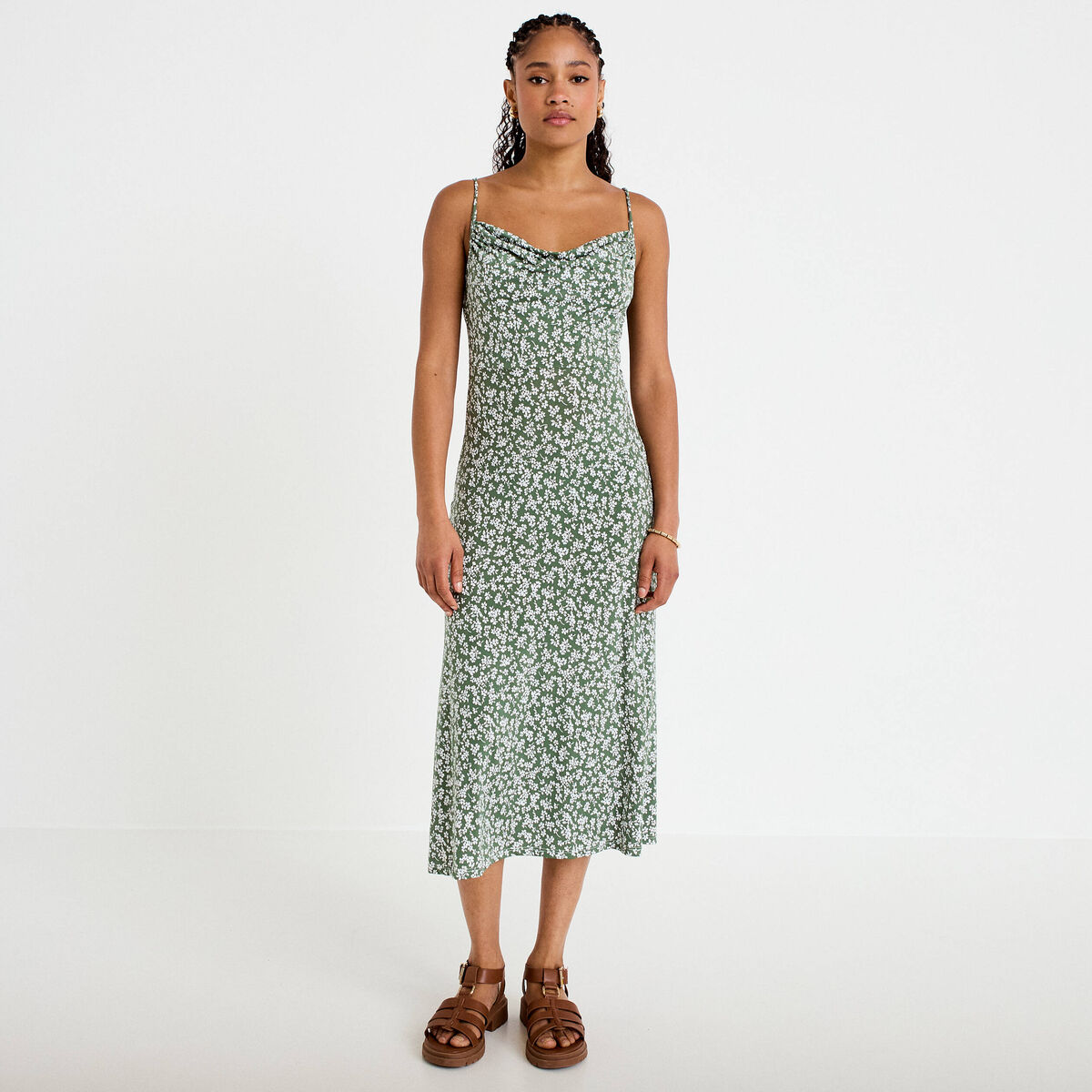 Robe longue ajust&eacute;e vert femme