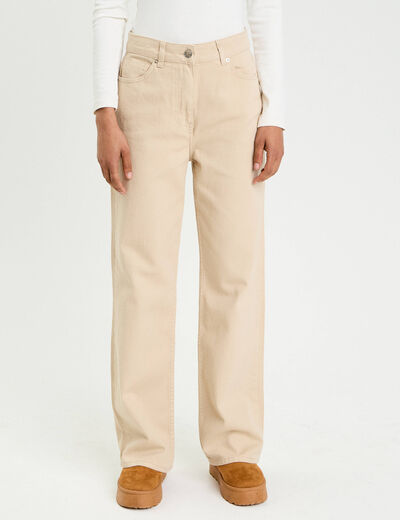 Jean wide leg taille haute beige femme