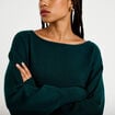 Pull oversize col bateau manches longues vert fonc&eacute; femme
