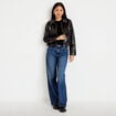 Veste droite cropped en similicuir noir femme