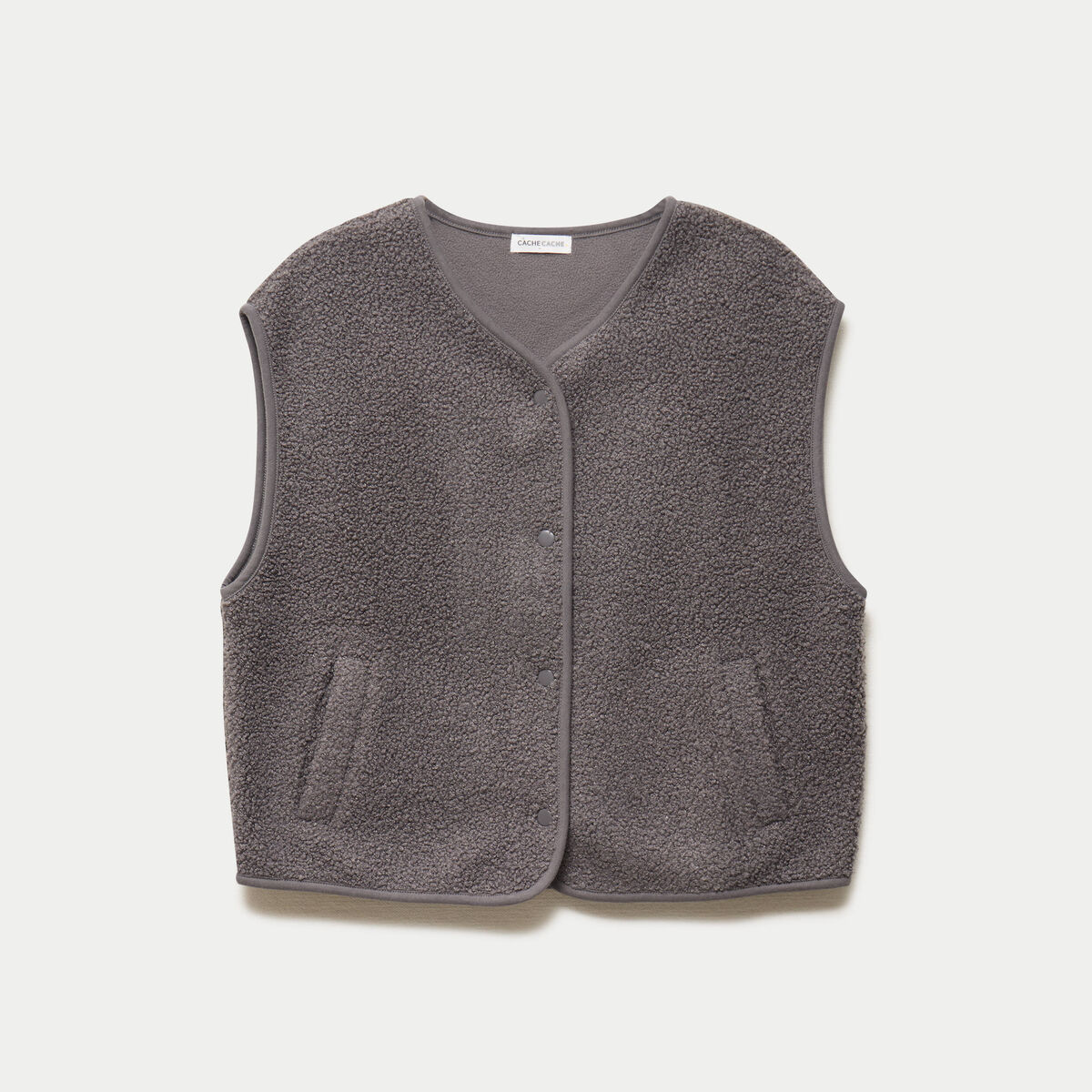 Gilet sans manches effet polaire gris fonc&eacute; femme