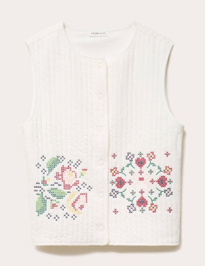 Gilet matelass&eacute; oversize sans manches ecru femme
