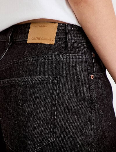 Jean barrel cropped taille standard denim noir femme