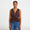 Blouse sans manches col v marron femme