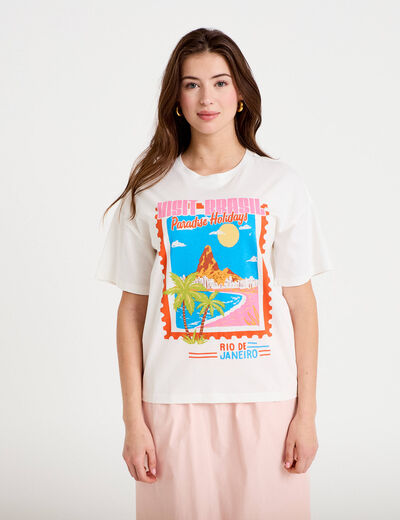 T-Shirt Oversize Femme Col Rond Lettres LA – Haut Été Coton Pur Manches Courtes Style Streetwear Los Angeles