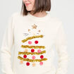 Pull pompons et guirlandes ecru femme