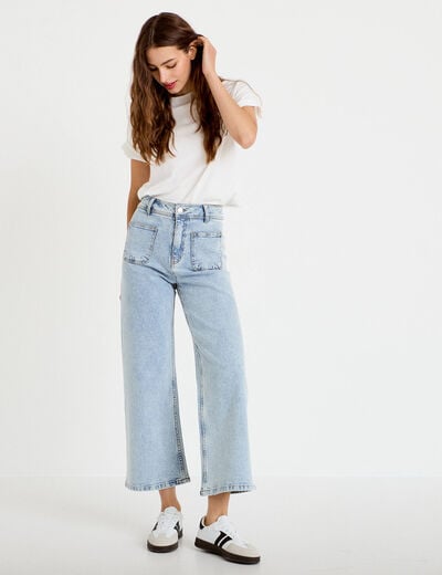 Jean wide leg cropped taille haute denim triple stone femme