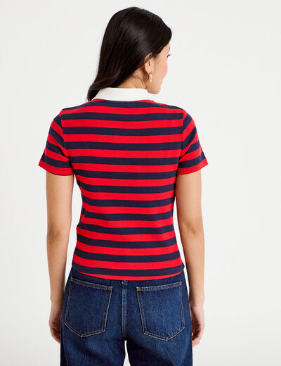T-shirt c&ocirc;tel&eacute; col polo rouge femme