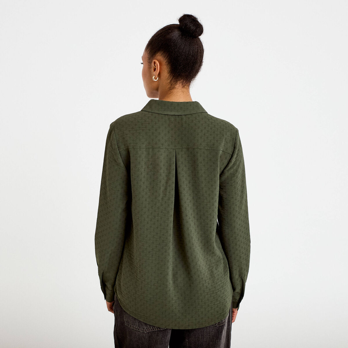 Blouse droite manches longues vert kaki femme